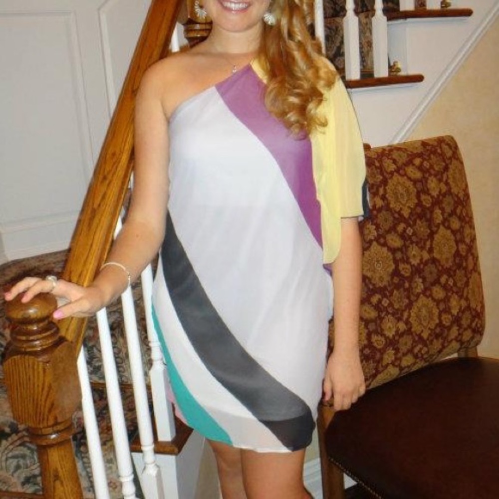 Multicolor one sleeved cocktail dress